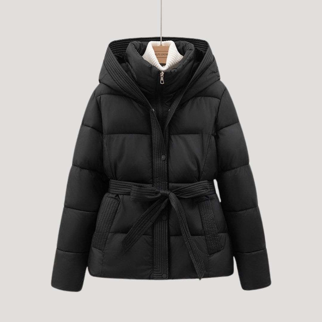 Women's Puffer Jacket | Brown Hooded Belted | Lightweight Warm Winter Outerwear | Steven & Levon