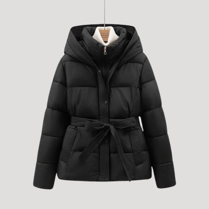 Women's Puffer Jacket | Brown Hooded Belted | Lightweight Warm Winter Outerwear | Steven & Levon