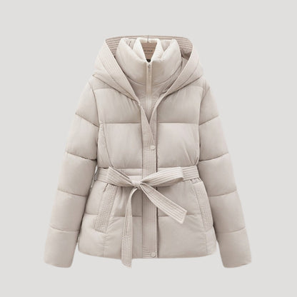 Women's Puffer Jacket | Brown Hooded Belted | Lightweight Warm Winter Outerwear | Steven & Levon
