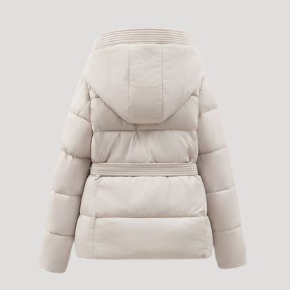 Women's Puffer Jacket | Brown Hooded Belted | Lightweight Warm Winter Outerwear | Steven & Levon