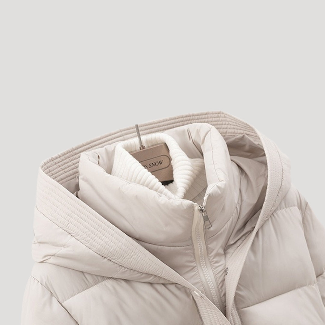 Women's Puffer Jacket | Brown Hooded Belted | Lightweight Warm Winter Outerwear | Steven & Levon