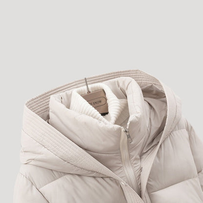 Women's Puffer Jacket | Brown Hooded Belted | Lightweight Warm Winter Outerwear | Steven & Levon