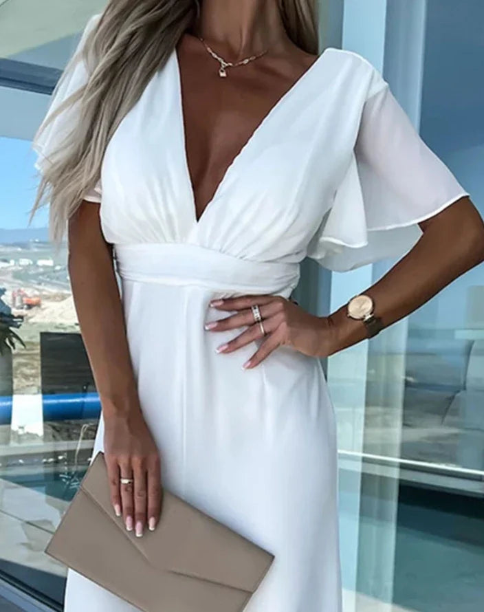 Women's Ruffle Sleeve Jumpsuit | Wide Leg | Elegant Relaxed Fit | Steven & Levon