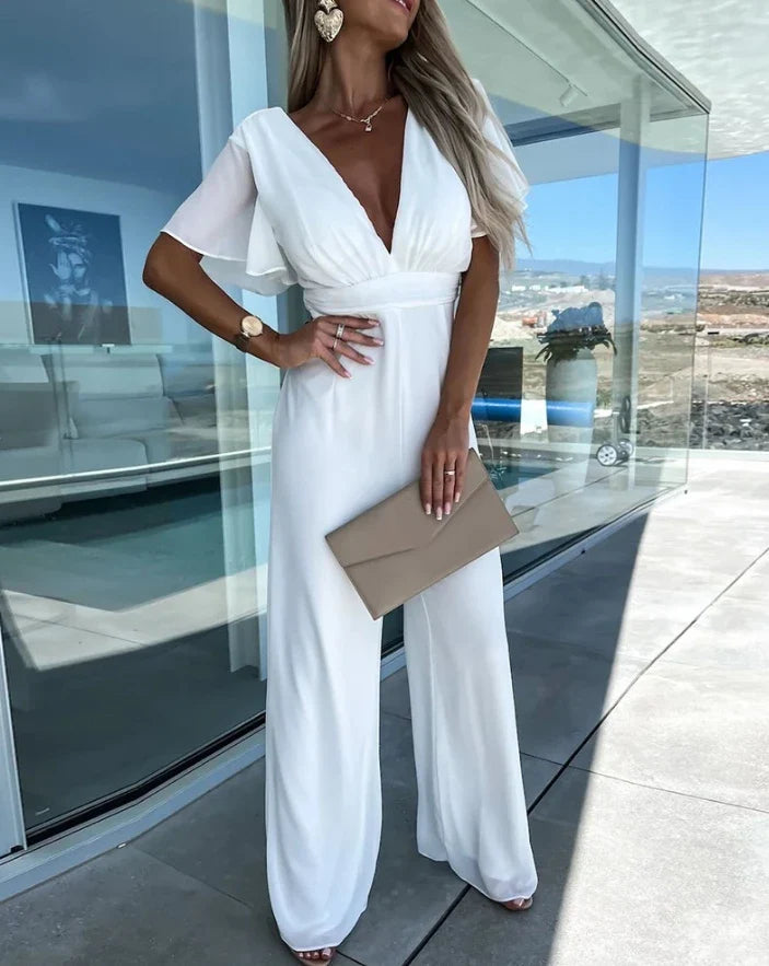 Women's Ruffle Sleeve Jumpsuit | Wide Leg | Elegant Relaxed Fit | Steven & Levon