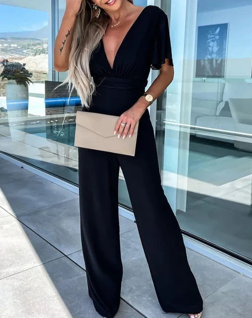 Women's Ruffle Sleeve Jumpsuit | Wide Leg | Elegant Relaxed Fit | Steven & Levon