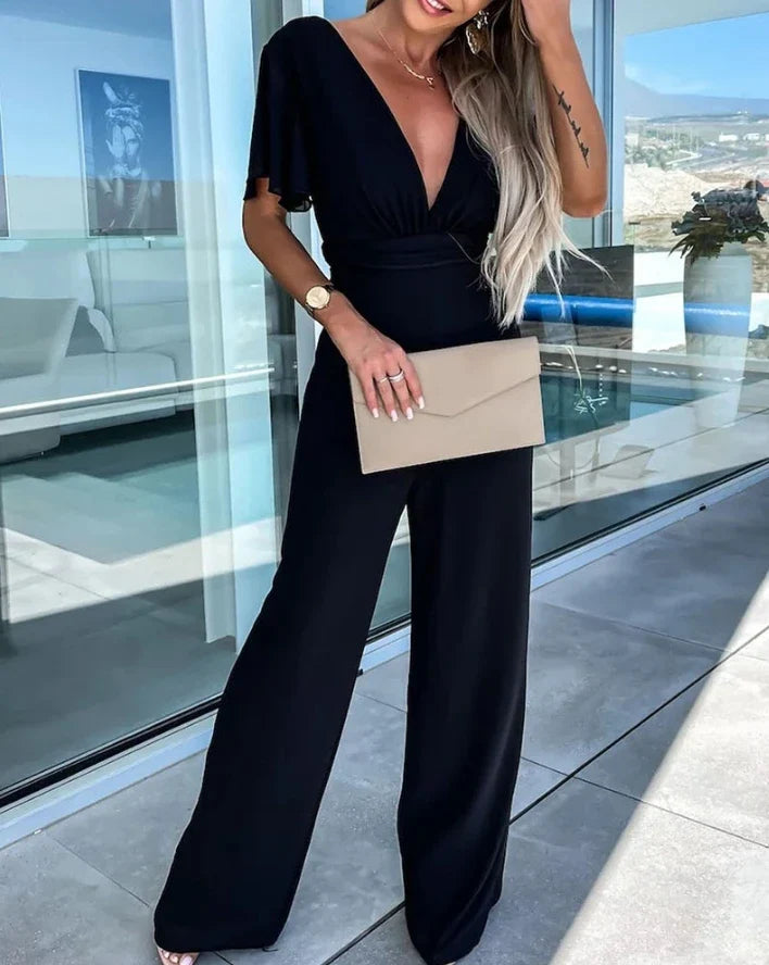 Women's Ruffle Sleeve Jumpsuit | Wide Leg | Elegant Relaxed Fit | Steven & Levon