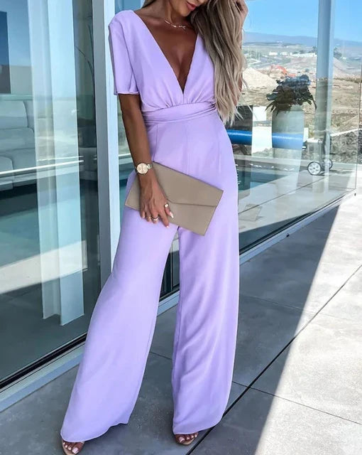 Women's Ruffle Sleeve Jumpsuit | Wide Leg | Elegant Relaxed Fit | Steven & Levon