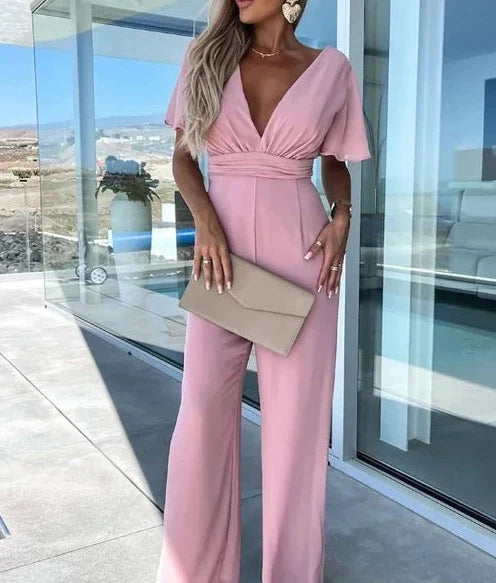 Women's Ruffle Sleeve Jumpsuit | Wide Leg | Elegant Relaxed Fit | Steven & Levon