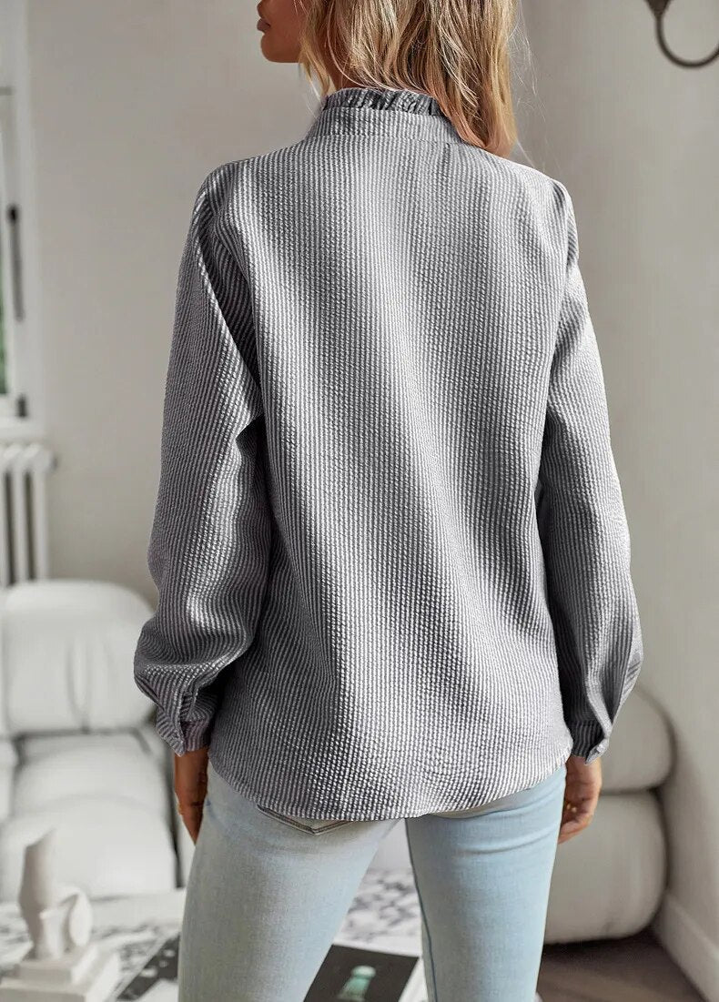 Women’s Ruffled Button-Up Blouse | Long Sleeve Textured Top | Breathable Fabric | Steven & Levon