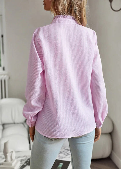 Women’s Ruffled Button-Up Blouse | Long Sleeve Textured Top | Breathable Fabric | Steven & Levon