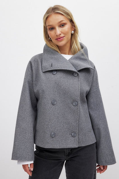 Women's Short Wool Jacket | Wool Blend Jacket | Women | Double Snap Closure Regular Fit Autumn Coat | Steven & Levon