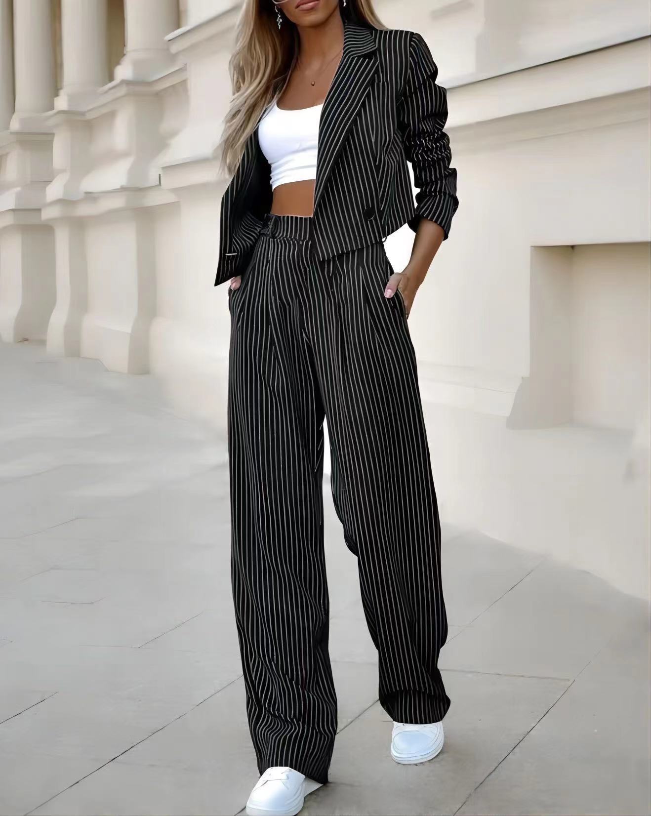 Women’s Striped Blazer and Trousers Set | Women | Tailored Co-Ord Suit | Smart Casual Office Wear | Steven & Levon