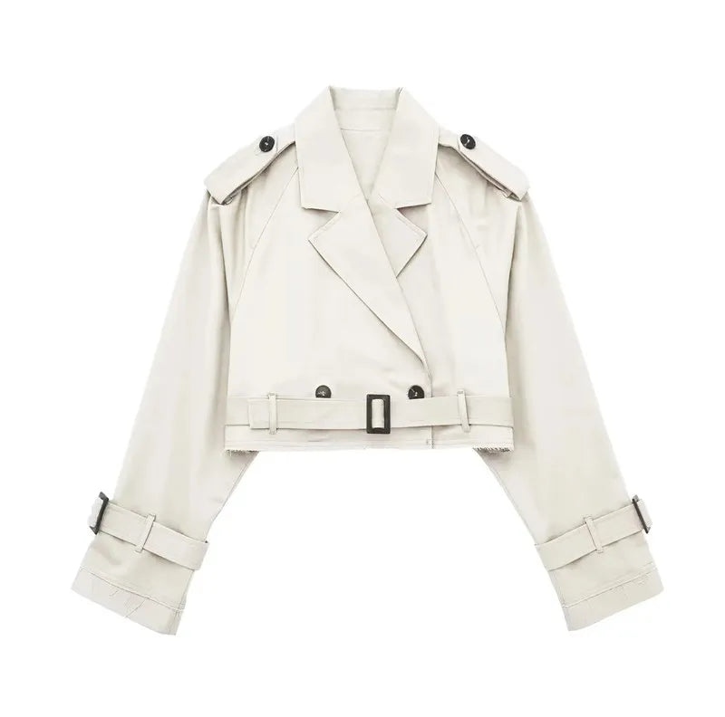 Women's Short Trench Coat | Women | Lightweight Fabric Blend | Double-Breasted | Steven & Levon