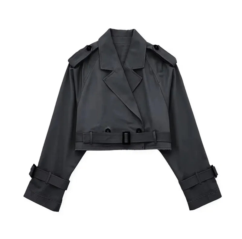 Women's Short Trench Coat | Women | Lightweight Fabric Blend | Double-Breasted | Steven & Levon