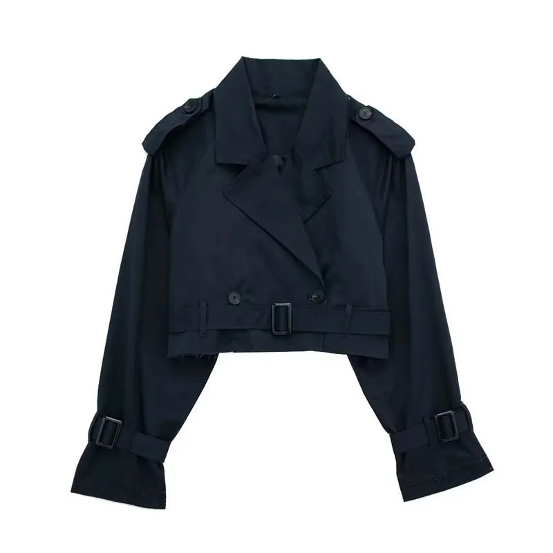 Women's Short Trench Coat | Women | Lightweight Fabric Blend | Double-Breasted | Steven & Levon