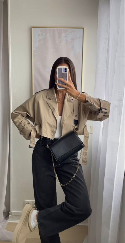 Women's Short Trench Coat | Women | Lightweight Fabric Blend | Double-Breasted | Steven & Levon