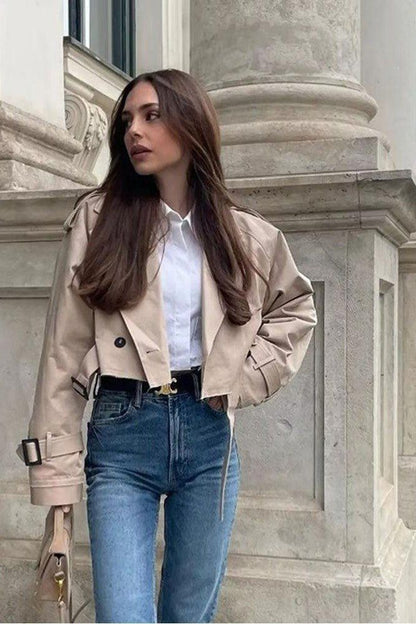 Women's Short Trench Coat | Women | Lightweight Fabric Blend | Double-Breasted | Steven & Levon