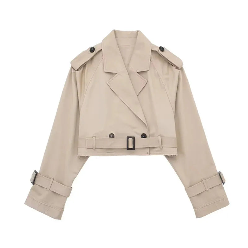Women's Short Trench Coat | Women | Lightweight Fabric Blend | Double-Breasted | Steven & Levon
