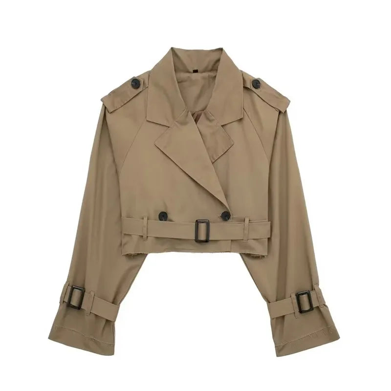 Women's Short Trench Coat | Women | Lightweight Fabric Blend | Double-Breasted | Steven & Levon