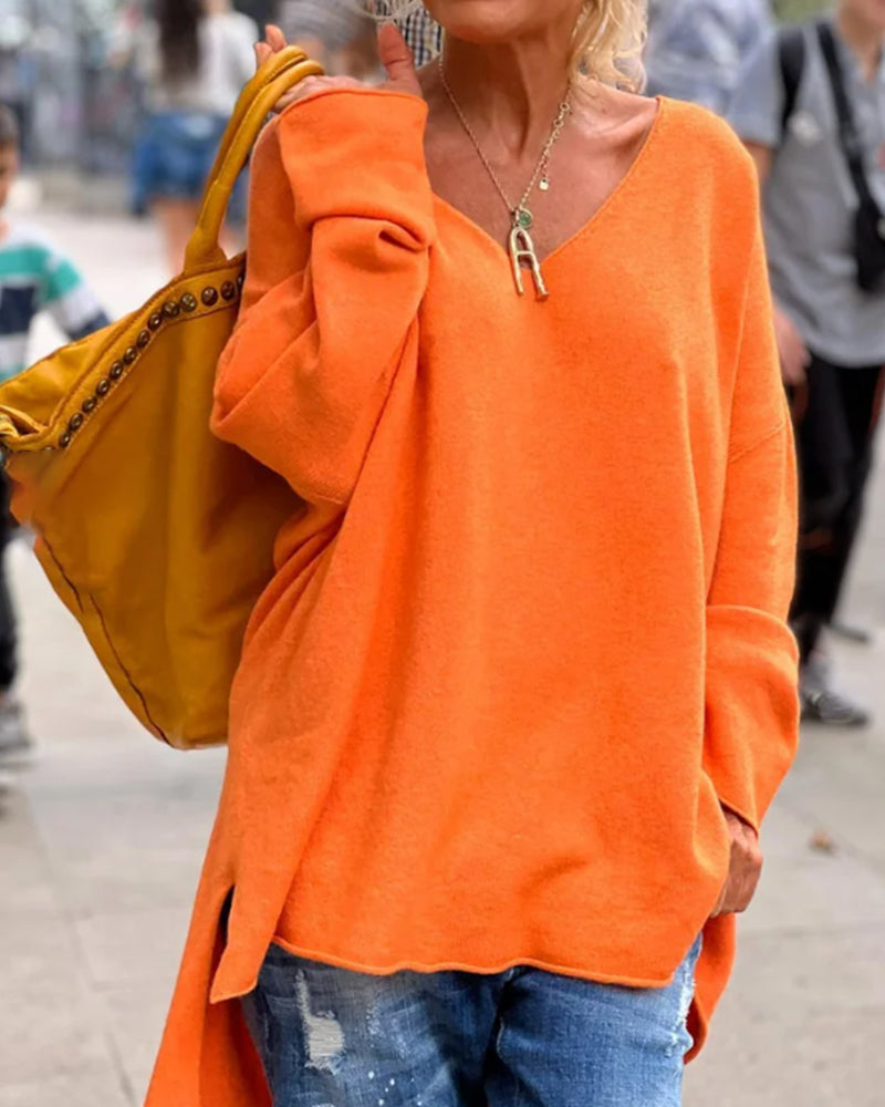 Casual V-Neck Long Sleeve Top | Women | Cotton Blend | Relaxed Fit Long Sleeve Everyday Wear | Steven & Levon