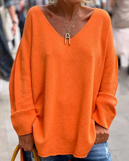 Casual V-Neck Long Sleeve Top | Women | Cotton Blend | Relaxed Fit Long Sleeve Everyday Wear | Steven & Levon