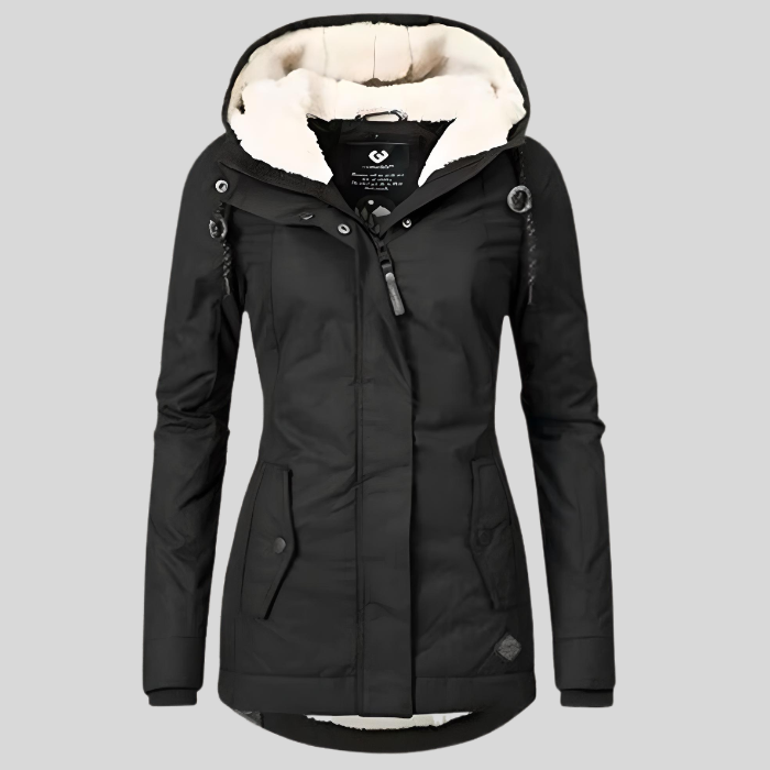 Women's Long Waterproof Winter Jacket | Grey Fleece Lined | Warm Outdoor Coat | Steven & Levon