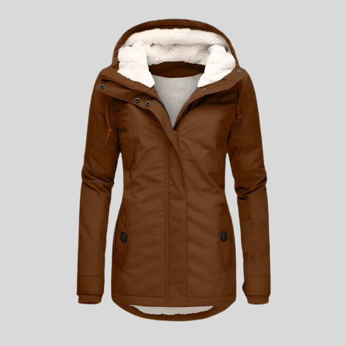 Women's Long Waterproof Winter Jacket | Grey Fleece Lined | Warm Outdoor Coat | Steven & Levon