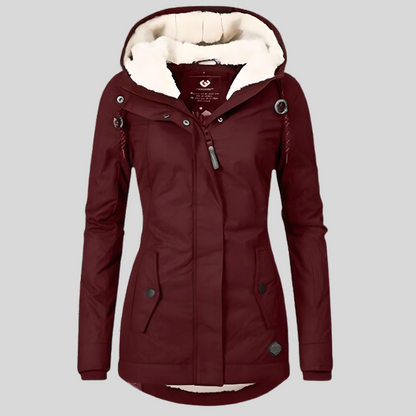 Women's Long Waterproof Winter Jacket | Grey Fleece Lined | Warm Outdoor Coat | Steven & Levon