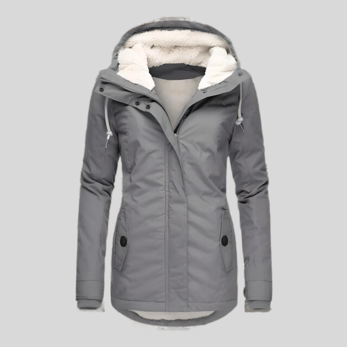 Women's Long Waterproof Winter Jacket | Grey Fleece Lined | Warm Outdoor Coat | Steven & Levon
