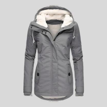 Women's Long Waterproof Winter Jacket | Grey Fleece Lined | Warm Outdoor Coat | Steven & Levon