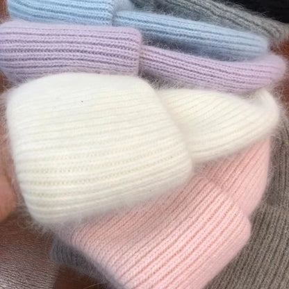 Rabbit Hair Hoodie | Women's Warm Knitted Winter Hat Solid Color Hood | Steven & Levon