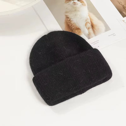 Rabbit Hair Hoodie | Women's Warm Knitted Winter Hat Solid Color Hood | Steven & Levon