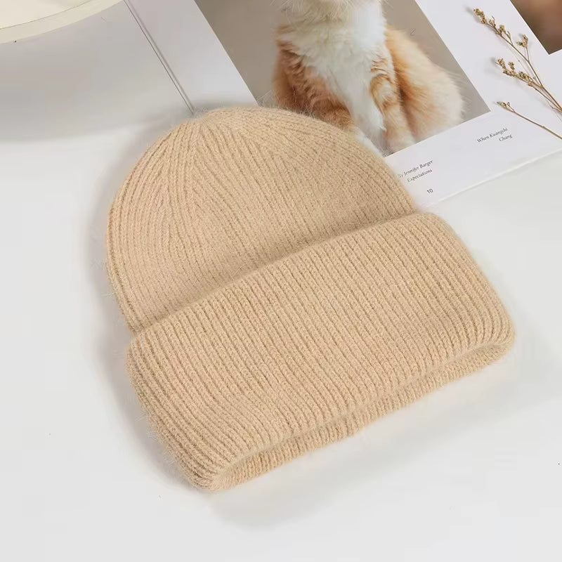 Rabbit Hair Hoodie | Women's Warm Knitted Winter Hat Solid Color Hood | Steven & Levon