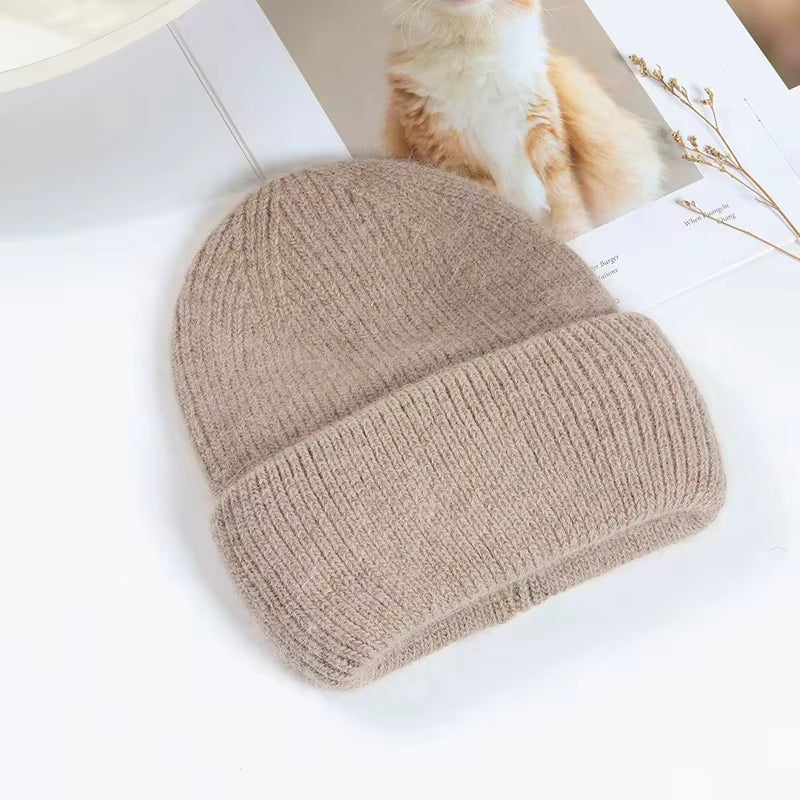 Rabbit Hair Hoodie | Women's Warm Knitted Winter Hat Solid Color Hood | Steven & Levon