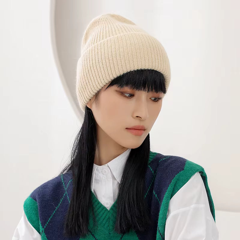 Rabbit Hair Hoodie | Women's Warm Knitted Winter Hat Solid Color Hood | Steven & Levon