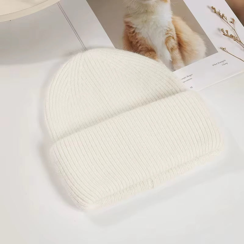 Rabbit Hair Hoodie | Women's Warm Knitted Winter Hat Solid Color Hood | Steven & Levon