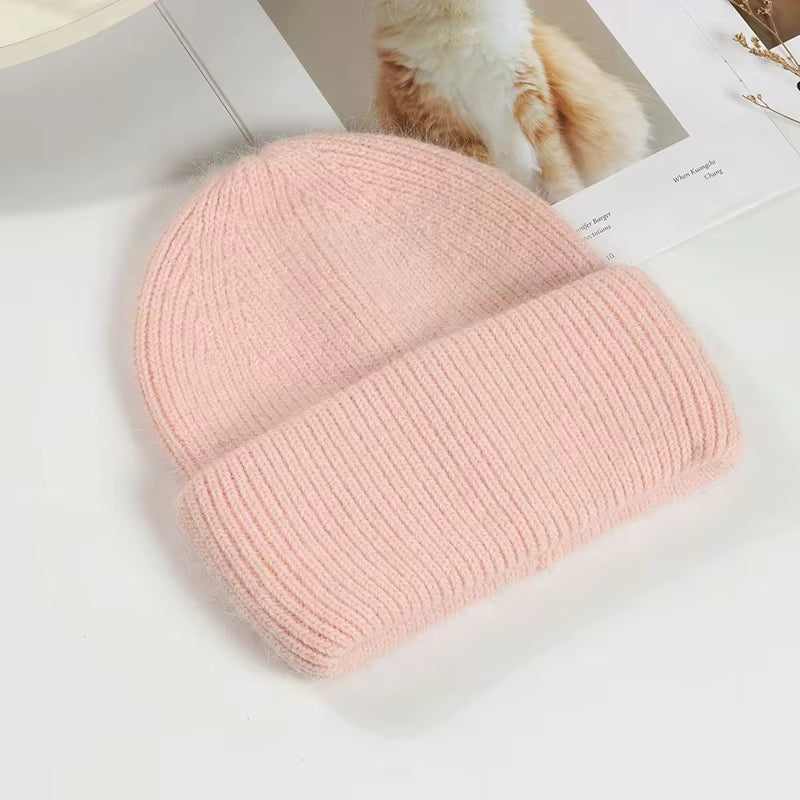 Rabbit Hair Hoodie | Women's Warm Knitted Winter Hat Solid Color Hood | Steven & Levon