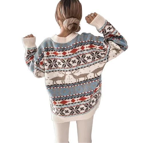 Deer Print Jumper | Womens Christmas Sweater | Jacquard Knit | Relaxed Fit | Steven & Levon