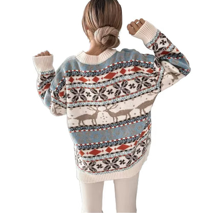 Deer Print Jumper | Womens Christmas Sweater | Jacquard Knit | Relaxed Fit | Steven & Levon