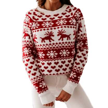 Elk Snowflake Sweater | Womens Christmas Sweater | Thick Knit | Round Neck Loose Fit | Steven & Levon
