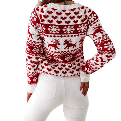 Elk Snowflake Sweater | Womens Christmas Sweater | Thick Knit | Round Neck Loose Fit | Steven & Levon