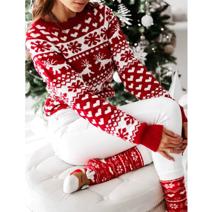 Elk Snowflake Sweater | Womens Christmas Sweater | Thick Knit | Round Neck Loose Fit | Steven & Levon
