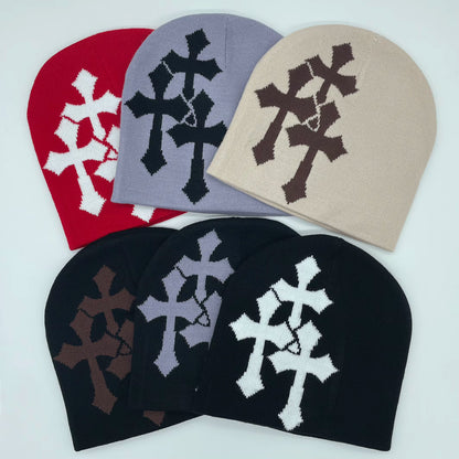 Jacquard Knitted Beanie | Unisex | Knitted Yarn | Crucifix Pattern Hip Hop Streetwear | Steven & Levon