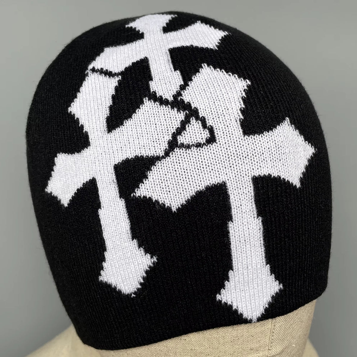 Jacquard Knitted Beanie | Unisex | Knitted Yarn | Crucifix Pattern Hip Hop Streetwear | Steven & Levon