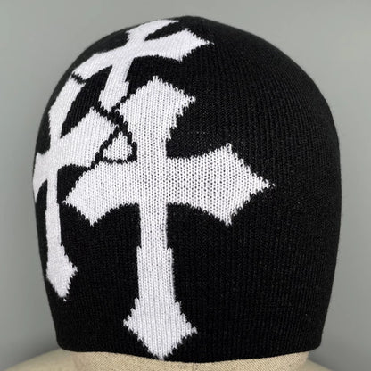 Jacquard Knitted Beanie | Unisex | Knitted Yarn | Crucifix Pattern Hip Hop Streetwear | Steven & Levon