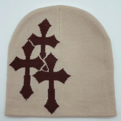 Jacquard Knitted Beanie | Unisex | Knitted Yarn | Crucifix Pattern Hip Hop Streetwear | Steven & Levon