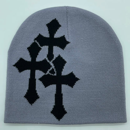 Jacquard Knitted Beanie | Unisex | Knitted Yarn | Crucifix Pattern Hip Hop Streetwear | Steven & Levon