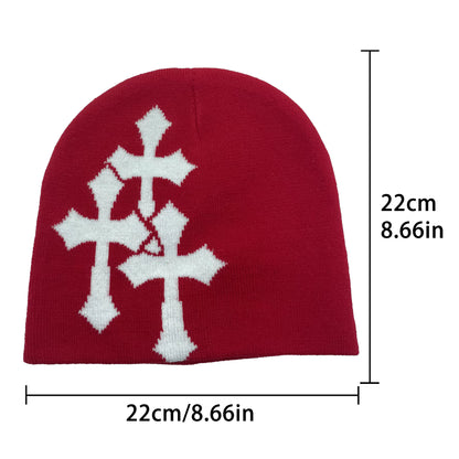 Jacquard Knitted Beanie | Unisex | Knitted Yarn | Crucifix Pattern Hip Hop Streetwear | Steven & Levon