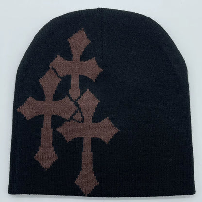 Jacquard Knitted Beanie | Unisex | Knitted Yarn | Crucifix Pattern Hip Hop Streetwear | Steven & Levon