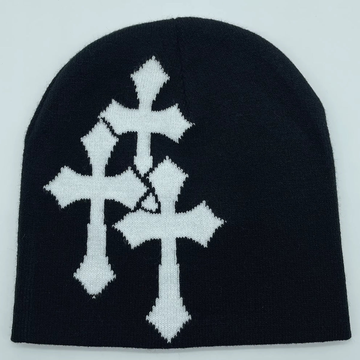 Jacquard Knitted Beanie | Unisex | Knitted Yarn | Crucifix Pattern Hip Hop Streetwear | Steven & Levon